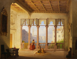 Interior Venetian painting with view of the Campanile and the Doge's Palace - Max Emanuel Ainmiller — artwork view