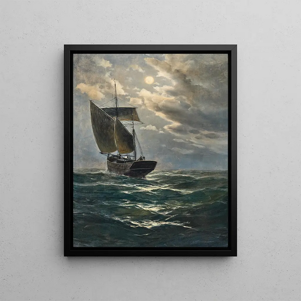Fishermen under the moonlight - Max Jensen — framed artwork on a wall