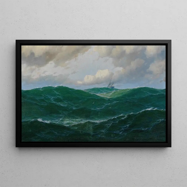 Ship on Rough Sea - Max Jensen — framed artwork on a wall