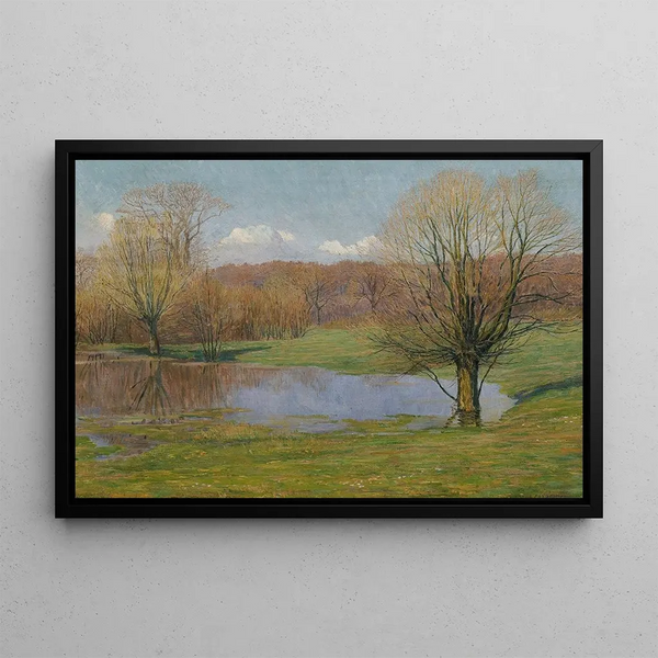 River landscape at the beginning of spring - Max Kahrer — framed artwork on a wall