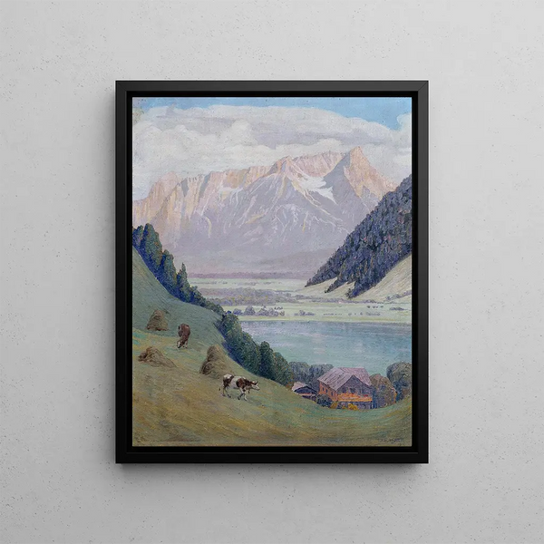 Mountain Lake Painting - Max Kahrer — framed artwork on a wall