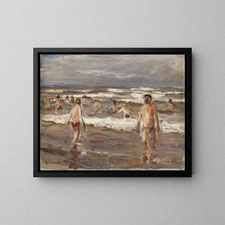 Boys swimming in the sea - Max Liebermann — framed artwork on a wall