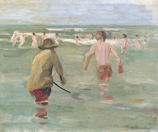 Boys se baignant avec un pêcheur de crabes - Max Liebermann — artwork view