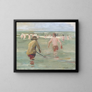 Boys se baignant avec un pêcheur de crabes - Max Liebermann — framed artwork on a wall