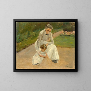 Petite-fille et nourrice jouant dans le jardin - Max Liebermann — framed artwork on a wall