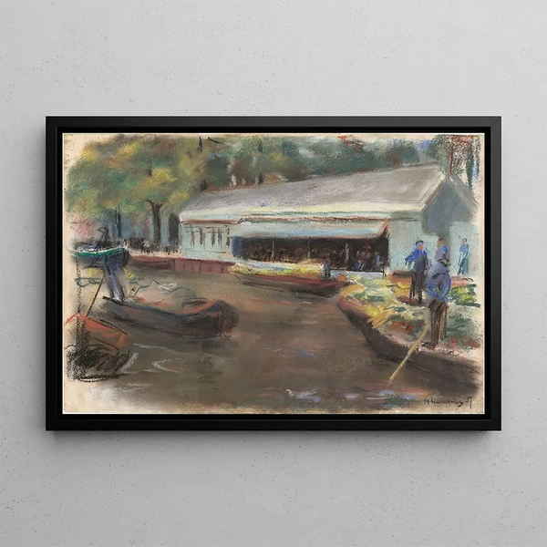 Cheese Market Painting in Delft - Max Liebermann — framed artwork on a wall