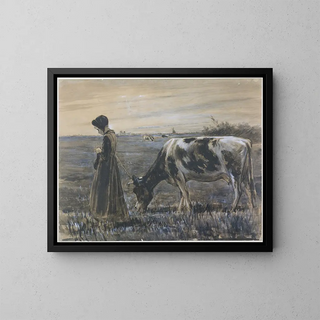 Girl with a Cow - Max Liebermann — framed artwork on a wall