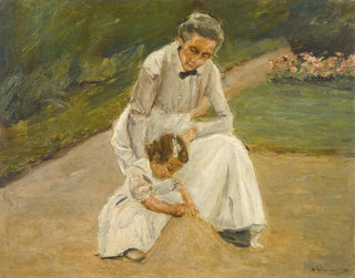The artist's granddaughter and her nurse playing in the garden - Max Liebermann — artwork view