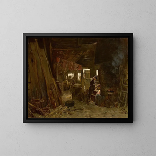 Atelier de Zimmermann La famille du bûcheron - Max Liebermann — framed artwork on a wall