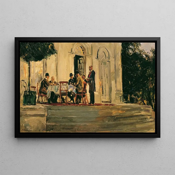Supper on the Terrace of the Badenburg in Nymphenburg Park - Max Slevogt — framed artwork on a wall