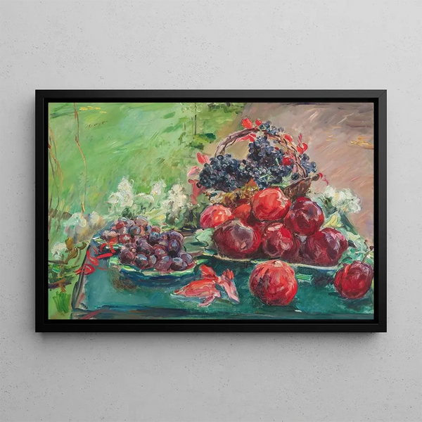 Nature Morte with Apples, Grapes, and Plums - Max Slevogt — framed artwork on a wall
