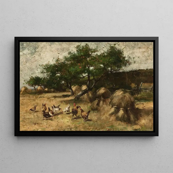 Roosters in the Courtyard - Max Weyl — framed artwork on a wall