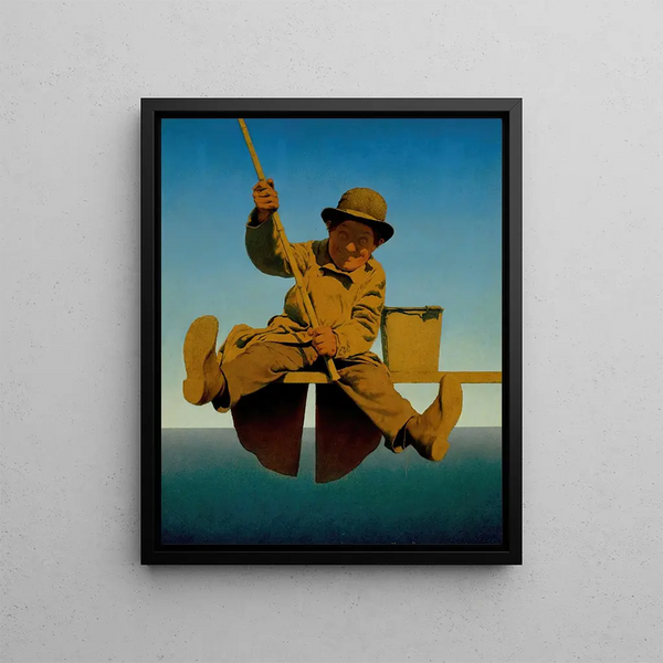 Fisherman on the Pier - Maxfield Parrish — framed artwork on a wall