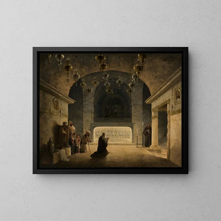 Interior of the crypt of the Nativity Church in Bethlehem - Maxim Nikiforovich Vorobiev — framed artwork on a wall