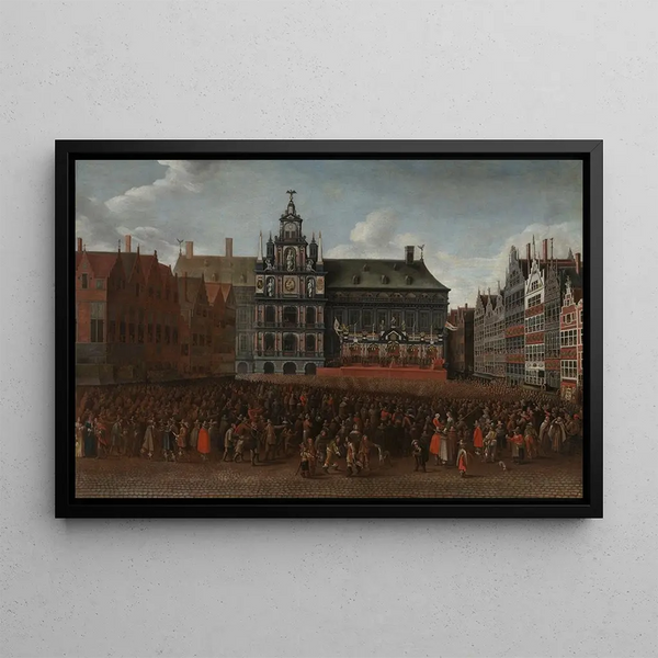 La Proclamation de la paix de Münster au Grote Markt à Anvers - Maximiliaen Pauwels — framed artwork on a wall