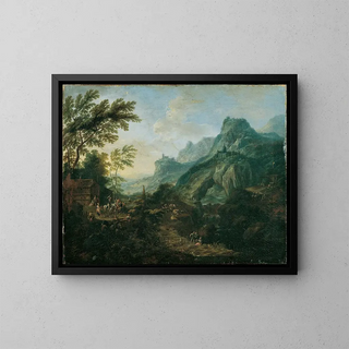Mountain landscape painting ideal with a path - Maximilian Joseph Schinnagl — framed artwork on a wall