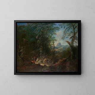 Landscape painting of a forest in the morning - Maximilian Joseph Schinnagl — framed artwork on a wall