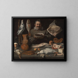 Kitchen Scene - Master of Bodegons of Amsterdam — framed artwork on a wall