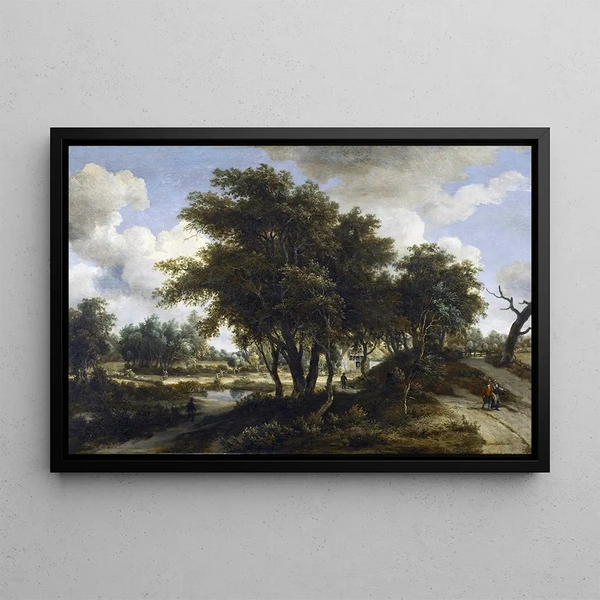 The Cottage - Meindert Hobbema — framed artwork on a wall