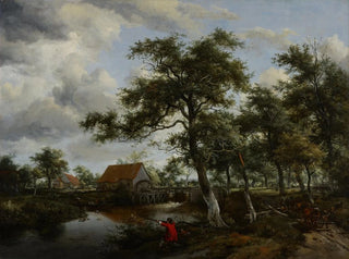 Landscape painting with watermill - Meindert Hobbema — artwork view