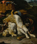 a couple of rabbits and small birds with hunting equipment in a landscape - Melchior d'Hondecoeter — artwork view