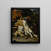 a couple of rabbits and small birds with hunting equipment in a landscape - Melchior d'Hondecoeter — framed artwork on a wall