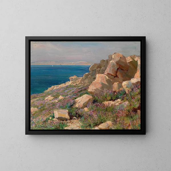Coastal Landscape Painting in Croatia - Menci Clement Crnčić — framed artwork on a wall