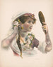 Woman looking in the mirror admiring a rose in her hair - Mensing Stecher — artwork view
