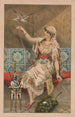 Woman sitting with peacock fan, hookah pipe, and white bird - Mensing Stecher — artwork view