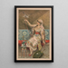 Woman sitting with peacock fan, hookah pipe, and white bird - Mensing Stecher — framed artwork on a wall