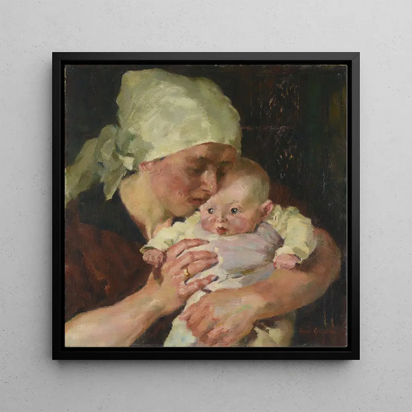 Mother with child - Hermann Groeber — framed artwork on a wall