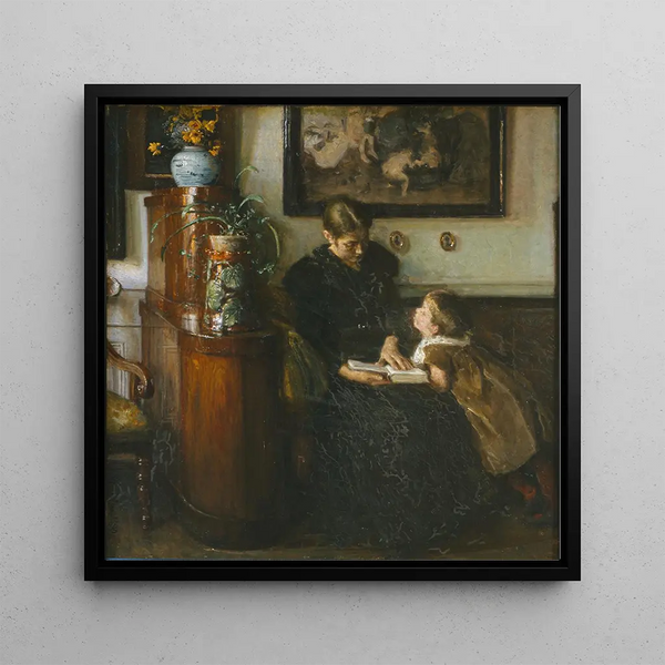 Mother must read the artist, his wife, and his child - Viggo Johansen — framed artwork on a wall