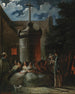 A moonlit night on the square in front of the Metropolitan Cathedral of the Assumption of Mary of Mexico in Mexico - Mexican School — artwork view