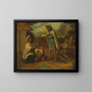 Lovo and Yndia producing Zambaigo - Mexican school — framed artwork on a wall