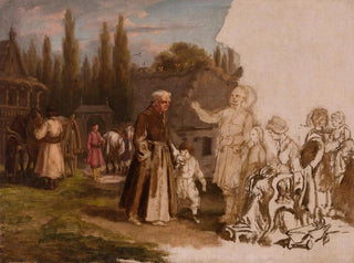 a family of nobles and a monk - Michał Elwiro Andriolli — artwork view