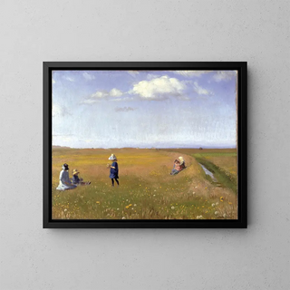 Children and young girls picking flowers in a field north of Skagen - Michael Ancher — framed artwork on a wall