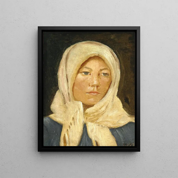 a young girl from Skagen with a turban - Michael Ancher — framed artwork on a wall