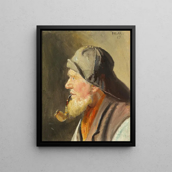 Fishing with a pipe and southwest - Michael Ancher — framed artwork on a wall