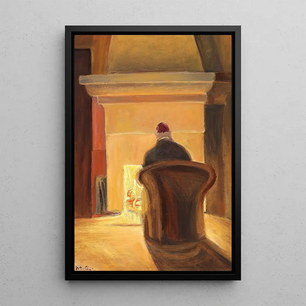 Holger Drachmann near the fireplace in Skagen - Michael Ancher — framed artwork on a wall