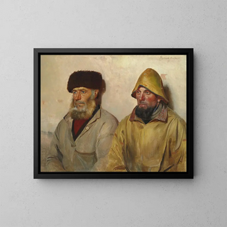 Interior painting with two fishermen - Michael Ancher — framed artwork on a wall