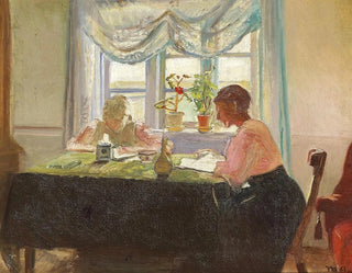 Reading of Light by the Window - Michael Ancher — artwork view