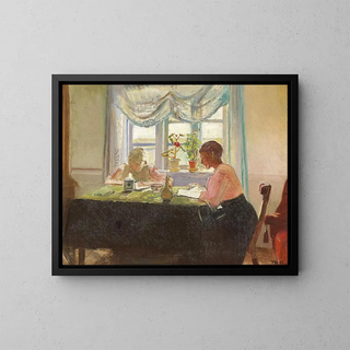Reading of Light by the Window - Michael Ancher — framed artwork on a wall