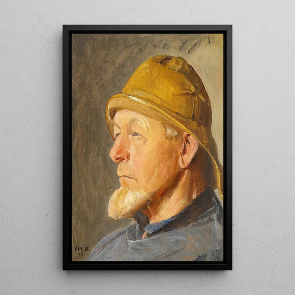 Fisherman of Skagen with a Southwest - Michael Ancher — framed artwork on a wall
