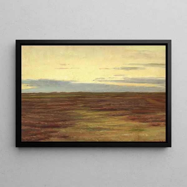 Sunset on the Shingles South of Skagen - Michael Ancher — framed artwork on a wall