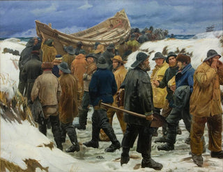 The lifeboat is carried across the dunes - Michael Ancher — artwork view