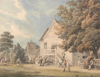 A game of boules on the boules court in front of the Bunch of Grapes inn in Hurst, Berkshire - Michael Angelo Rooker — artwork view
