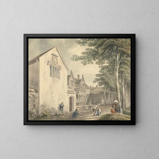 Hôtels-Dieu painting in the Saint-Cuthbert churchyard in Wells - Michael Angelo Rooker — framed artwork on a wall
