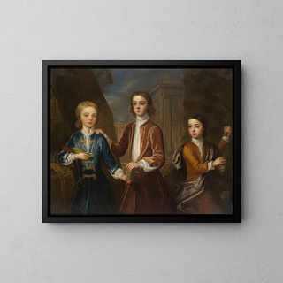 Portrait of Three Young Gentlemen - Michael Dahl — framed artwork on a wall