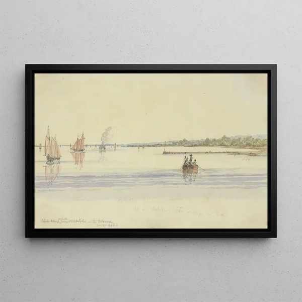 Chester Wharf Painting, 20 miles downstream of Philadelphia on the Delaware, July 27, 1846 - Michael Seymour — framed artwork on a wall