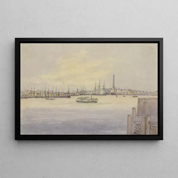 From the steamship Cambria departing from Boston, Bunker Hill Monument - Michael Seymour — framed artwork on a wall